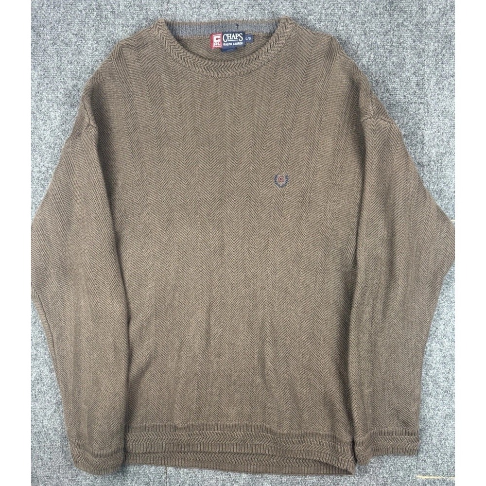 VTG Chaps Ralph Lauren V-Neck Chevron Sweater Brown 90s Pullover Knit Men's L